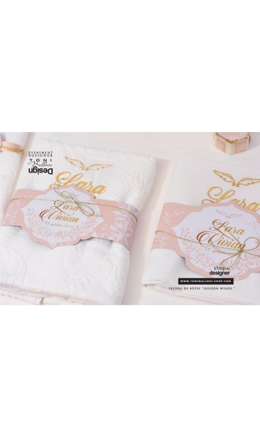 Trusou de botez gold cu ingeras pentru fetite cu broderie personalizata, Gold Wings 16